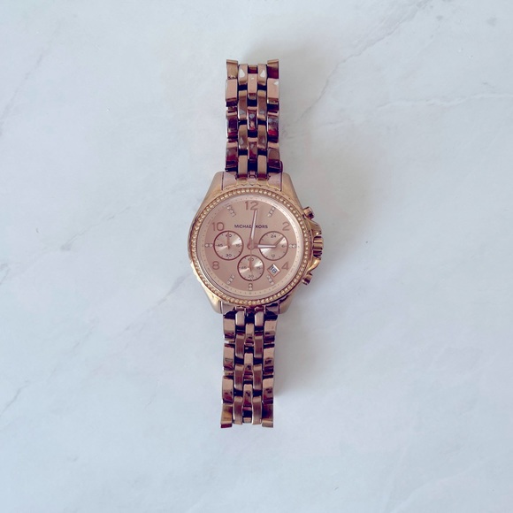 Michael Kors Rose Gold Watch With Rhinestones - Picture 1 of 4